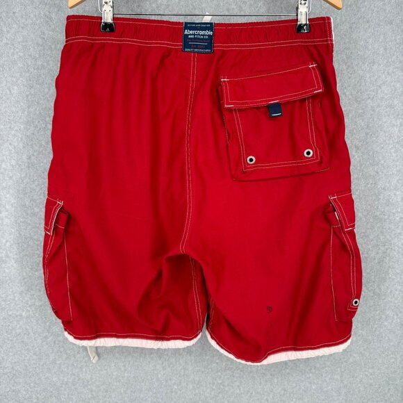Abercrombie Fitch VTG Tugger Swim Trunks Shorts Size L Red White Baggy Cargo Y2K - Picture 5 of 14